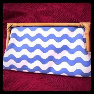 Donna Dixon Clutch Bag Navy White Canvas Bamboo
